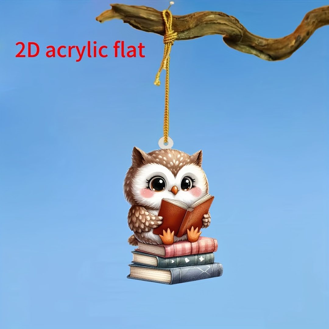 

Owl 1pc, 2d Christmas Owl On Books Pendant, For Keychain, , , Hanging Decoration