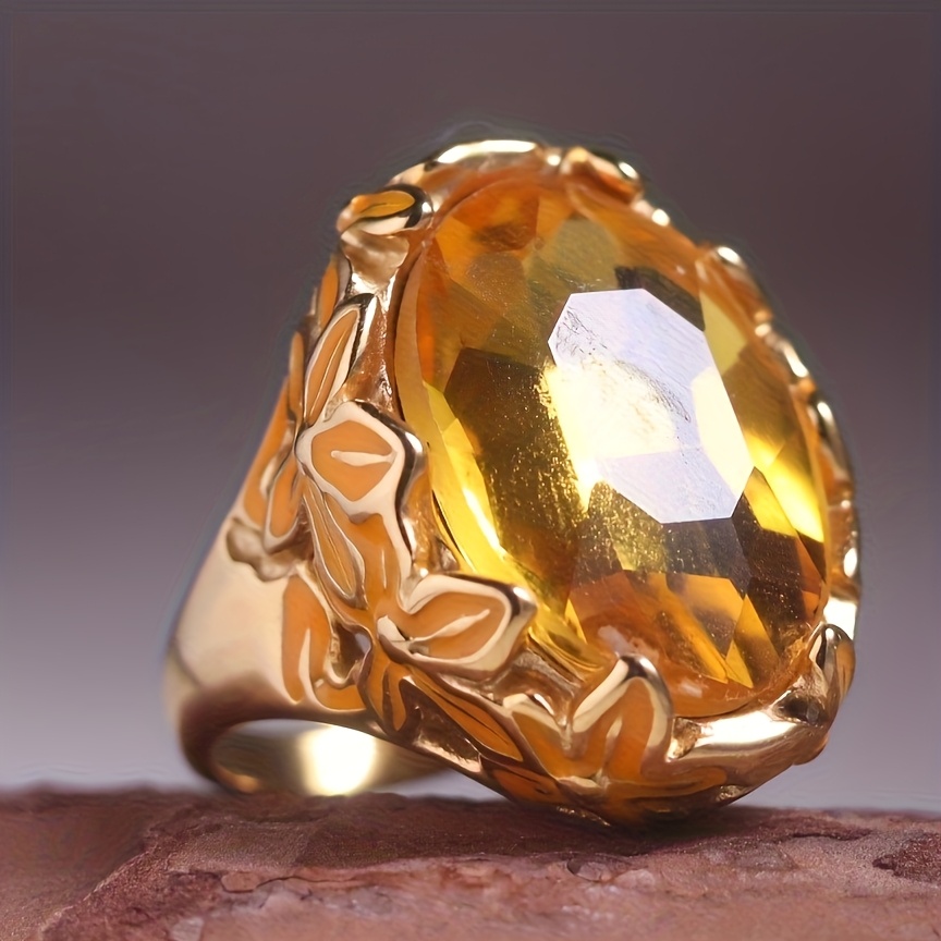 Women's 316L Stainless Steel Resin Drop Pattern Gemstone Ring