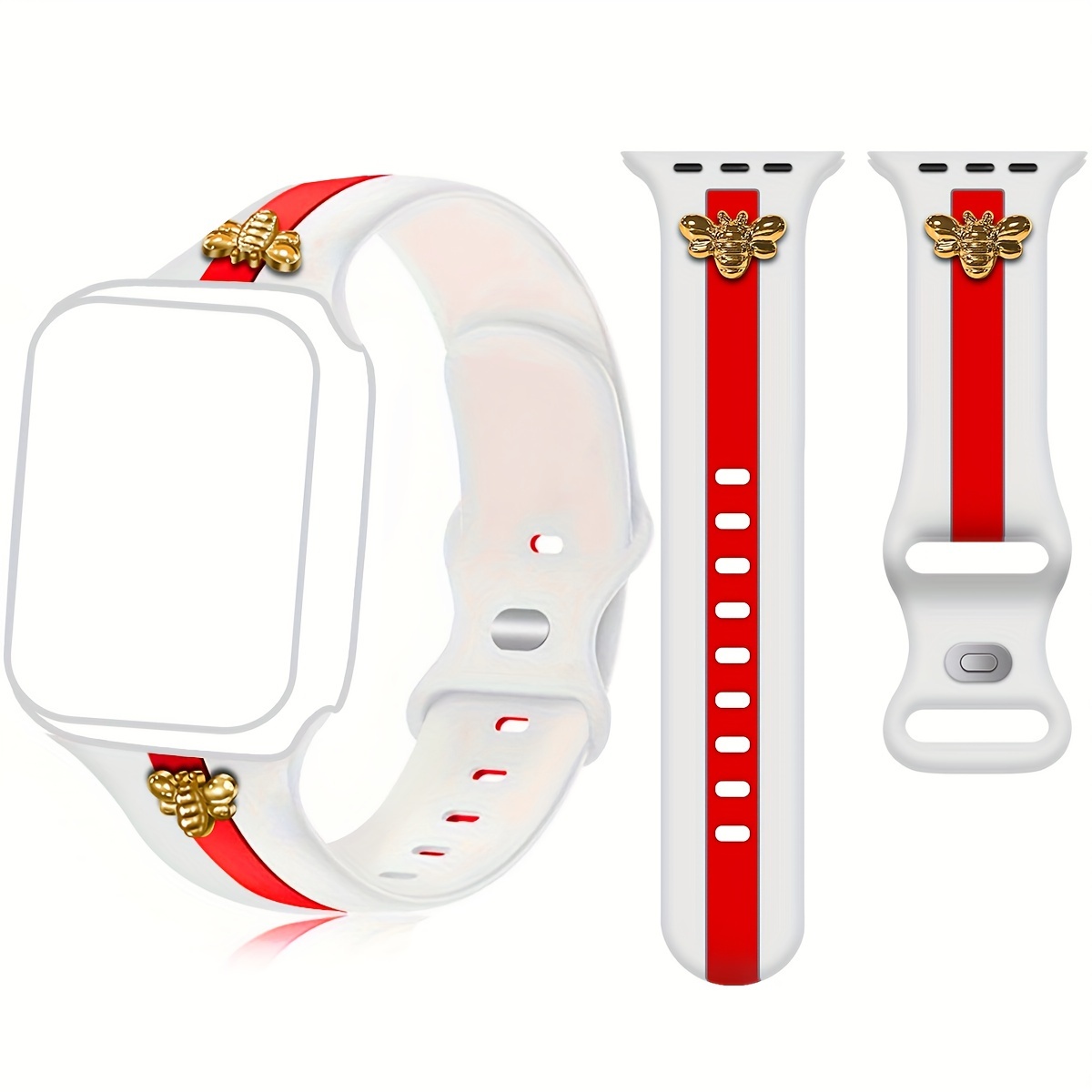 

Band With Bee Charm Designer Band With Charm Decoration Compatible With Apple Watch Bands 38mm 40mm 41mm 42mm 44mm 45mm 49mm Women's Men' Silicone Sports Wristband For Iwatch 7 6 5 4 3 2 1 Se Ultra