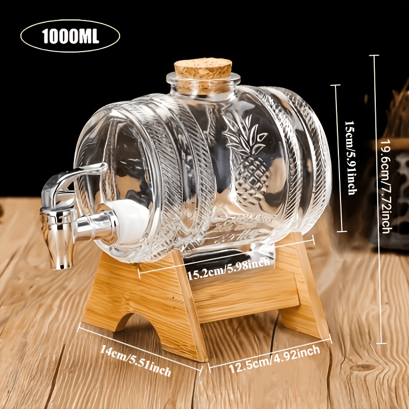 Image of 5000ml/1000ml Thickened Transparent Glass With Spigot, Abs Base, And Cork Stopper - Ideal For Serving Beverages At Parties And Gatherings, Drink Dispenser For Party