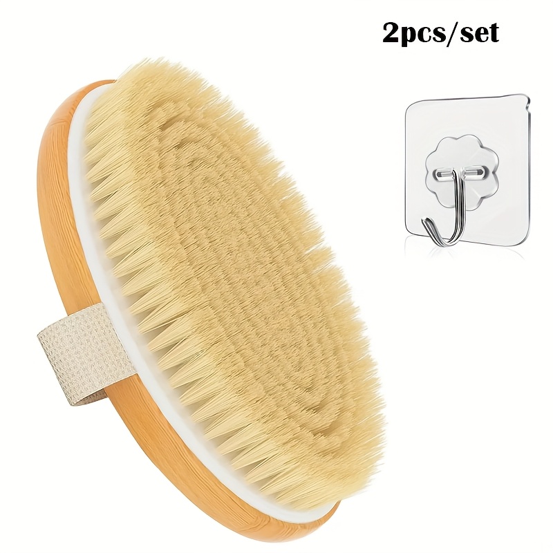 TEMU 2pcs(1 Massage Brush+1 Hook), Gentle Exfoliating Spa Bath Massager-ergonomic Anti-slip Suitable For Wet And Dry Skin, Preventing Hair , Without