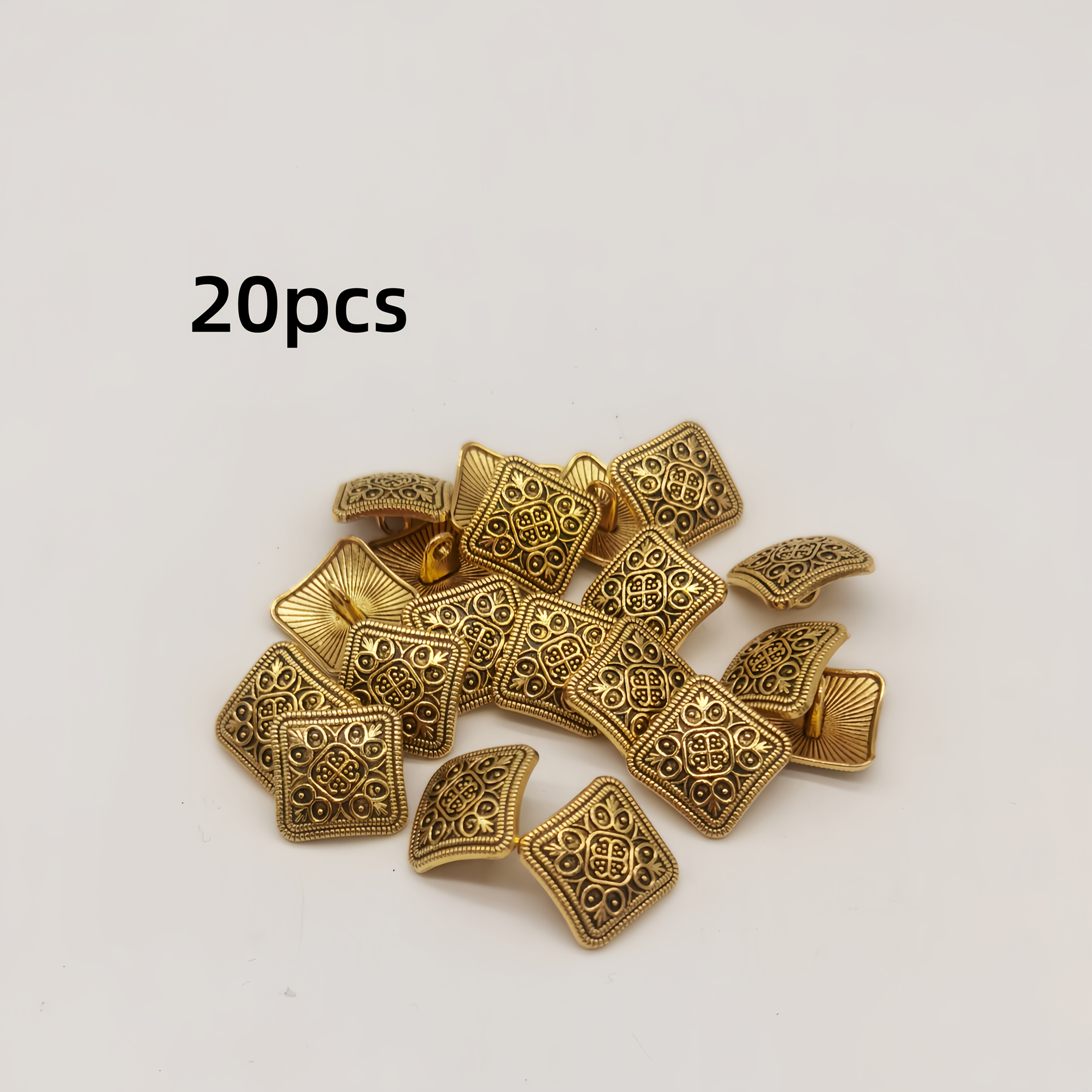 TEMU /50/100pcs Retro Coat Square Button Carving Flower Pattern Alloy Button Metal 13mm * 13mm