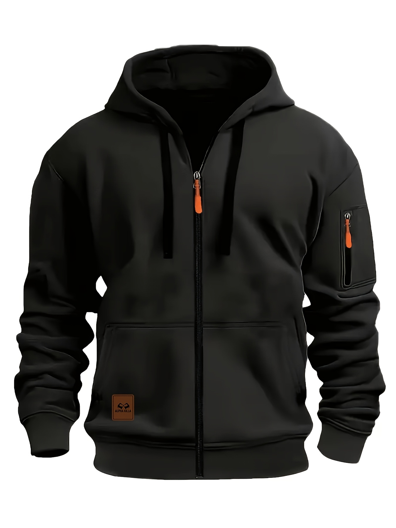 mens navy blue polyester hooded jacket with full zip front kangaroo pocket lightweight casual zip up coat for   regular fit outdoor wear   ribbed cuffs