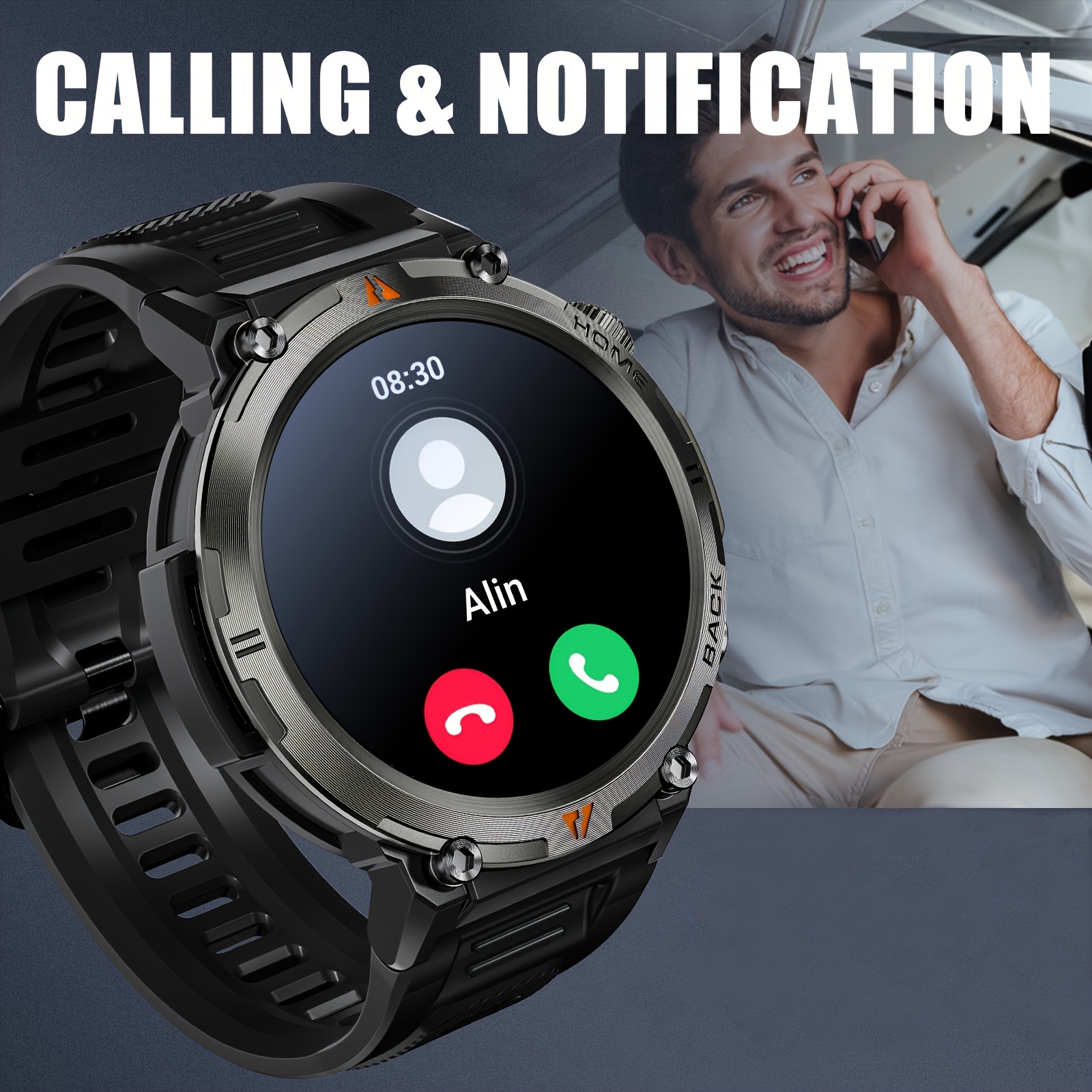 ke3 mens smartwatch for android phones with waterproof and led flashlight answer make calls sport smart watch for men with 300mah battery full touch screen fitness activity   watch with 100 sport modes pedometer alarm clock smartwatch for iphone simple fashionable classic great gift for boyfriend or girlfriend holiday gift giving details 0