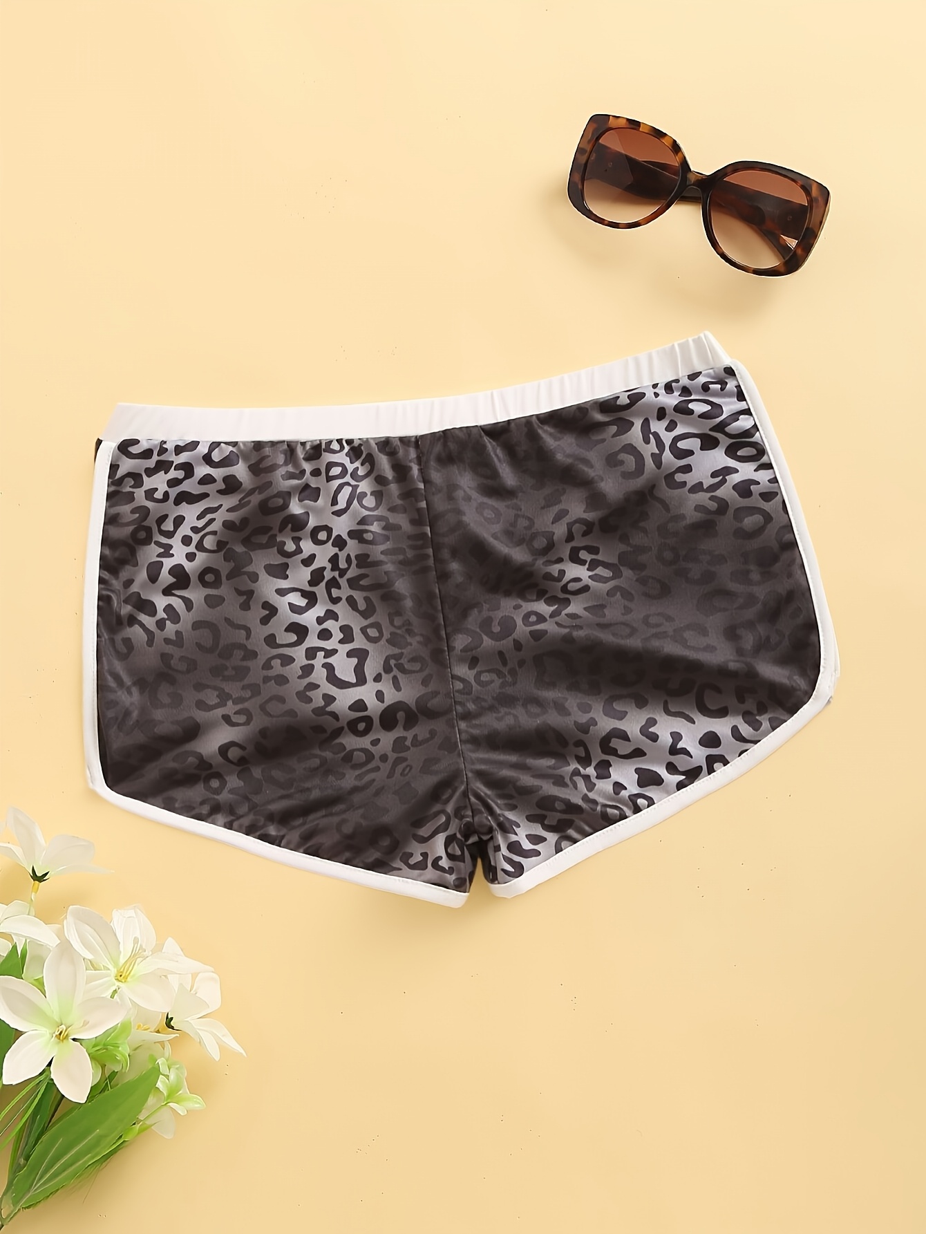 womens leopard print mini police swat pants stretchy ruched design elastic waistband casual sporty   for outdoor wear sleepwear pants ruched   comfortable fi