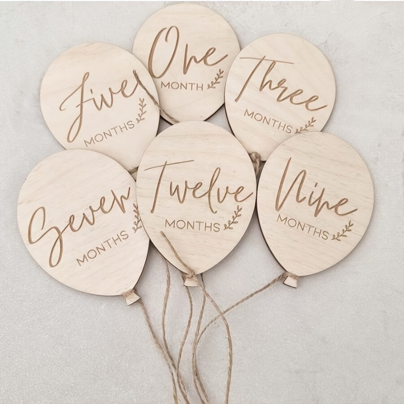 

Wooden Milestone Balloons - Memory Cards With Apricot , Celebrating 1-12 Months, Keepsake For First Year