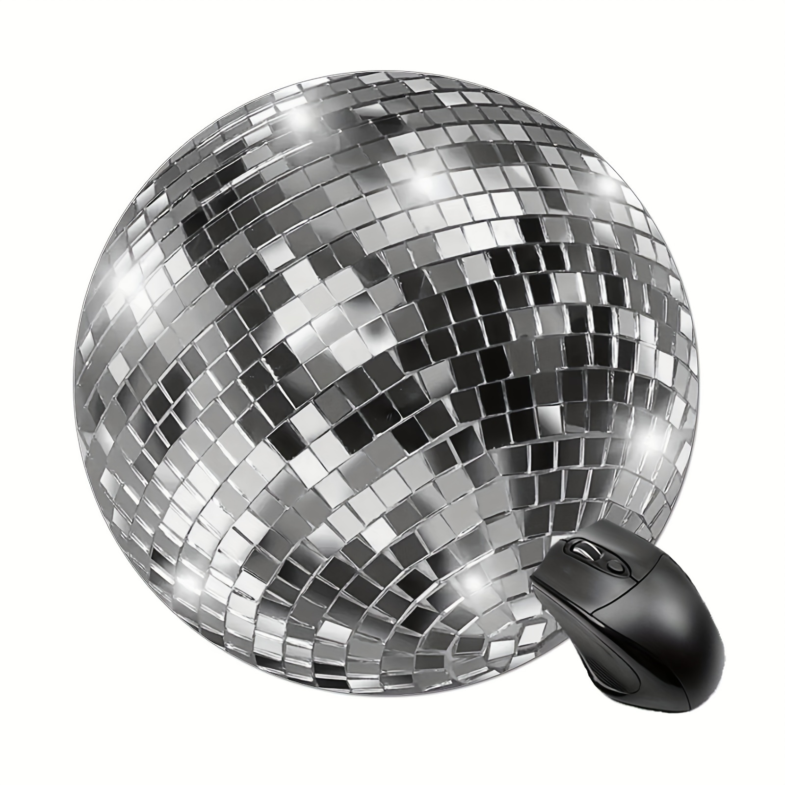 

Silvery Disco Ball Mouse Pad - 7.8" Round, Non-slip Rubber Desk Accessory, Gift For Colleagues