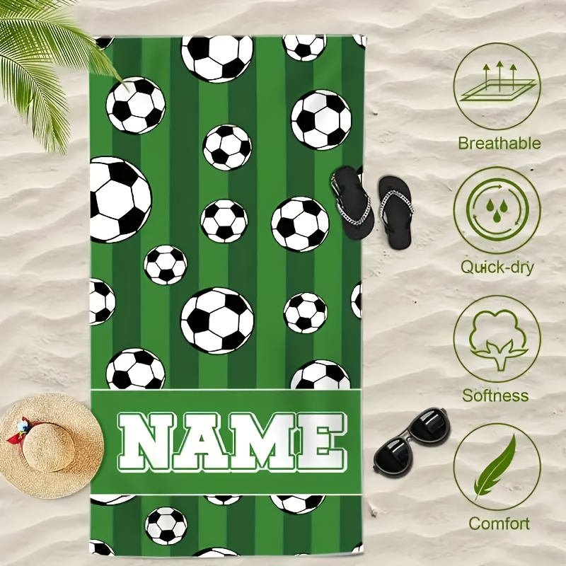 TEMU Custom Soccer Beach Towel - Personalized , Stylish Soccer Ball Design, Super Absorbent & Quick-dry Microfiber, Beach, Pool, Sports, Unique Gift