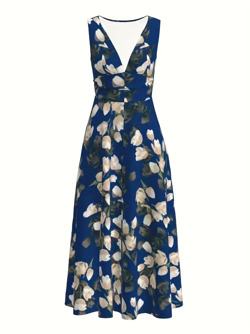 womens elegant v neck sleeveless a line dress floral print semi sheer lightweight fabric breathable versatile for casual to formal occasions attire medium fabric Product details 23