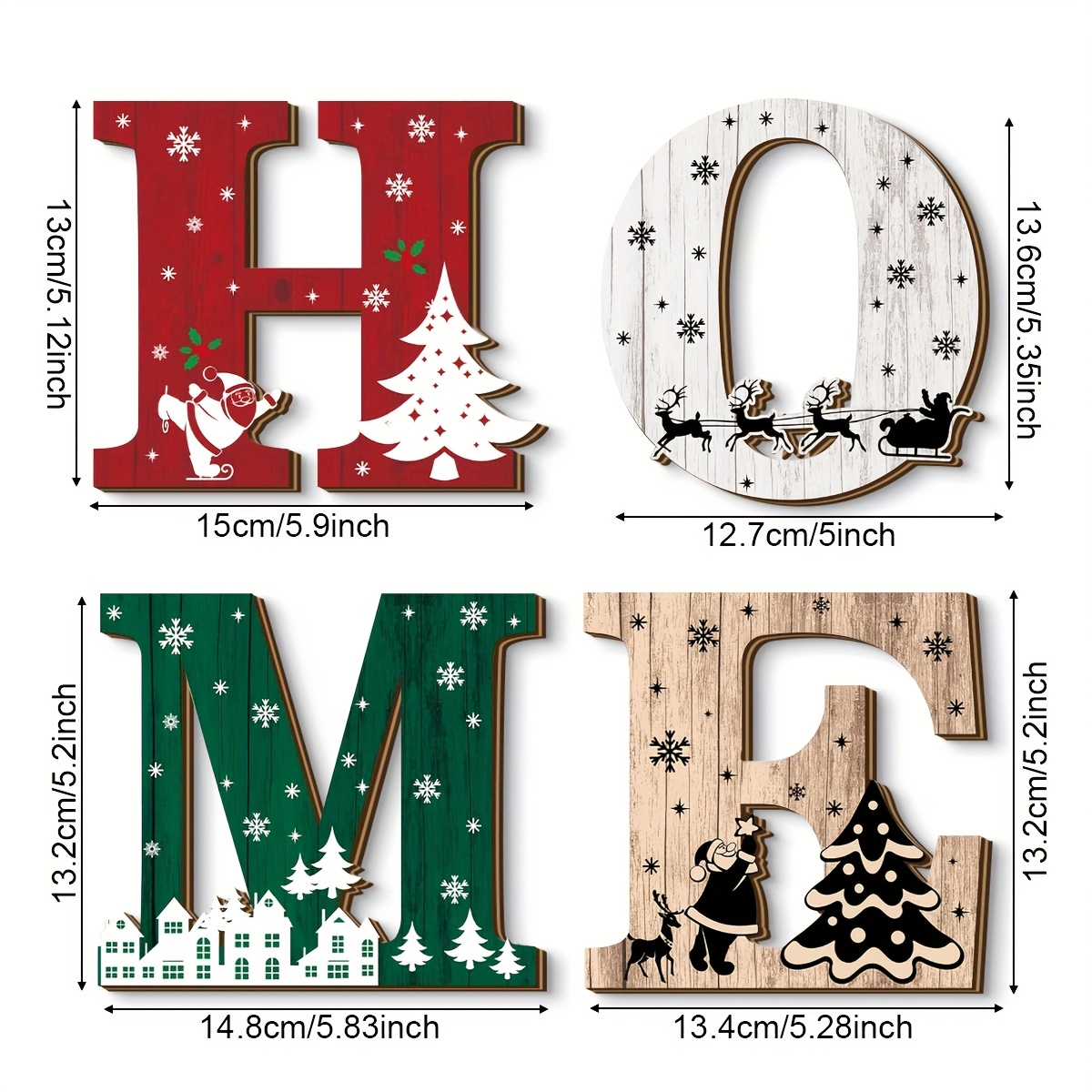 TEMU Décoration murale vintage en bois, motif plat 2D, 1 ensemble de Père Noël et 2D, idéale pour une décoration de Noël, une fête de ferme et une