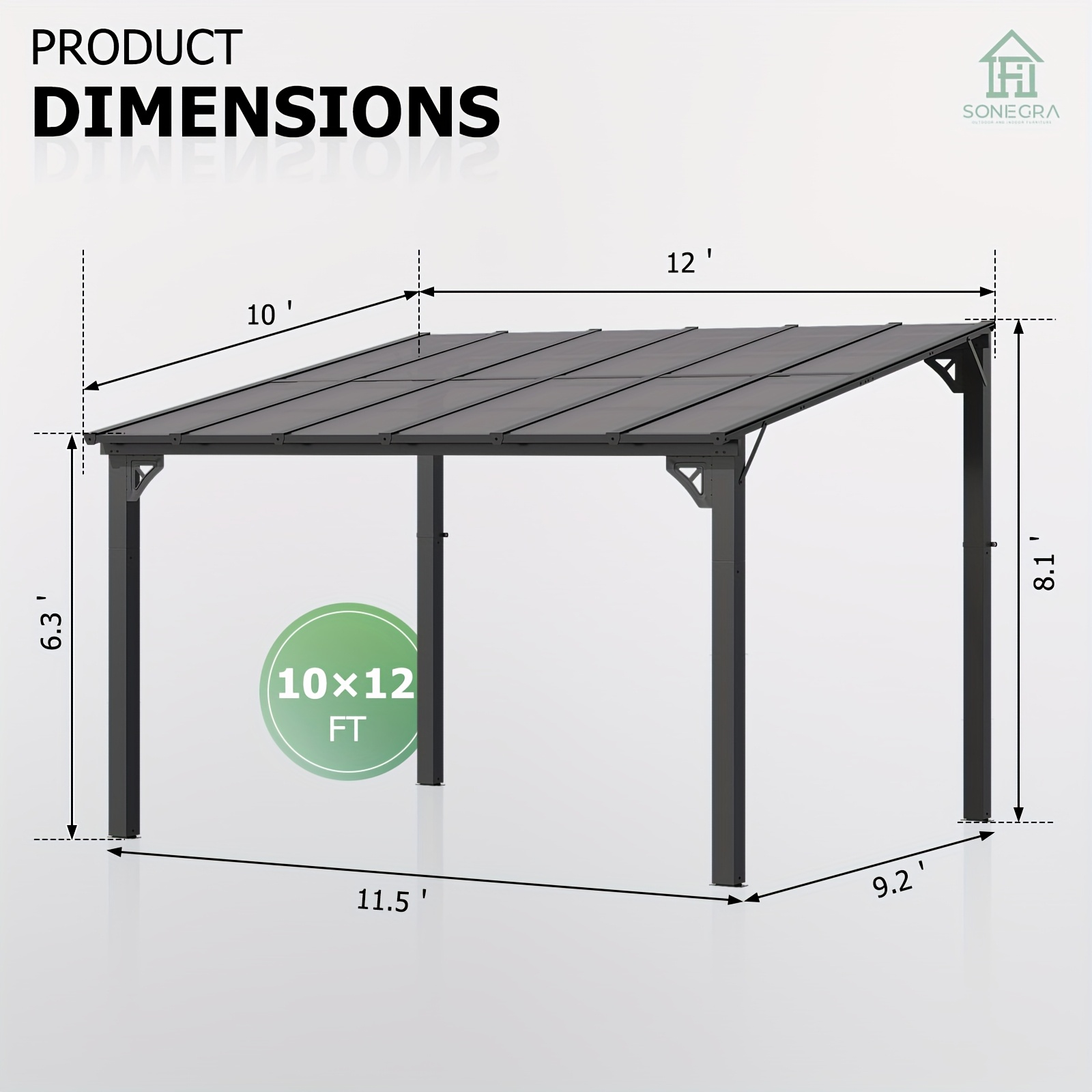 TEMU Nordivale 8X10Ft et 10X14Ft Gazebo Pergola Incliné, Grand Kit de Pergola à Persiennes en Aluminium Mural, Housse d'Extérieur Imperméable Toutes