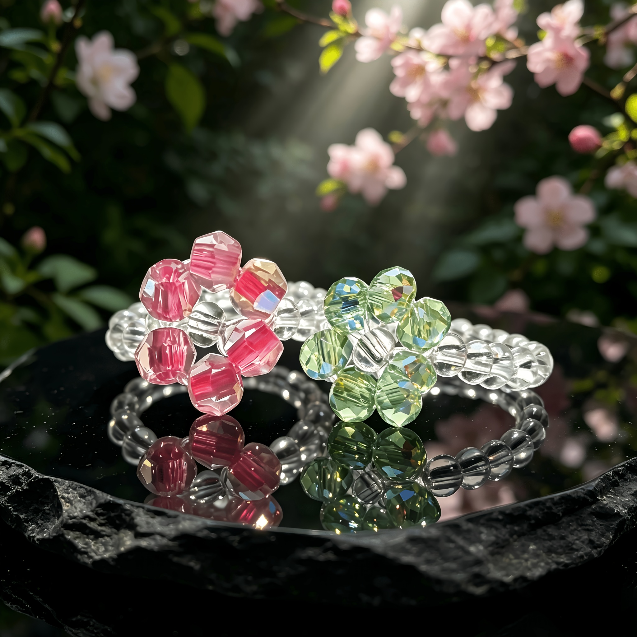 Women's Adjustable Elastic Cord Flower Shape Ring with Crystal