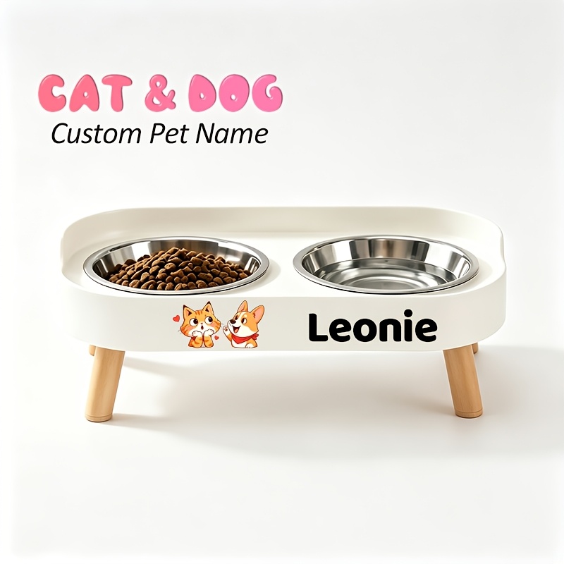 Raised Double Bowl Feeder with Custom Pet Name