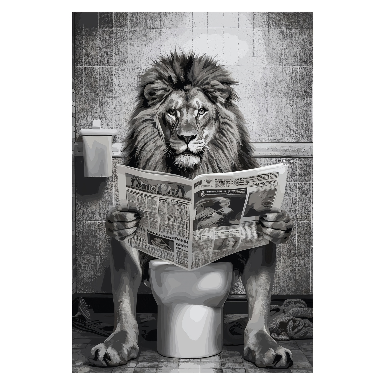E-shop Lustige Löwen-Toilette Leinwand – Löwen-Toiletten-Humor-Druck, geeignet für Badezimmer, Schlafzimmer, Büro, Wohnzimmer – Zeitgenössisches