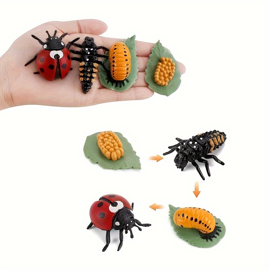 

4pcs Ladybug Life Cycle Figurines Set - Educational Insect Models For Kids Ages 3-12, Pvc Material, Perfect For Teaching & Learning, Ideal Or Christmas Gift Bug Toys For Kids Insect Toys For Kids