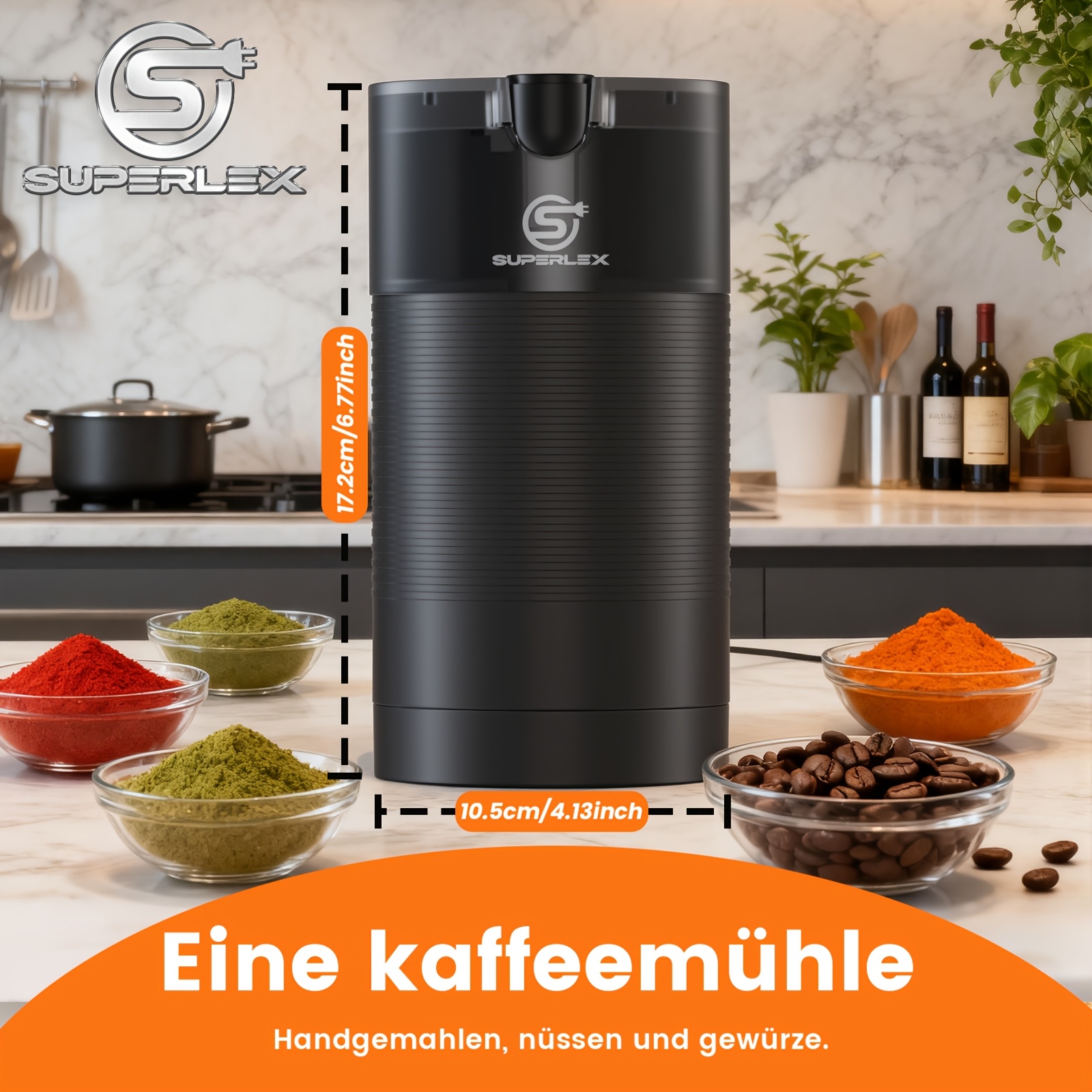 Image of Superlex Powerful 150w Coffee Bean Grinder, Compact Space- Design, Uniform Grinding Releases Rich , Safety Lock & Removable Parts, For Home Coffee Corner