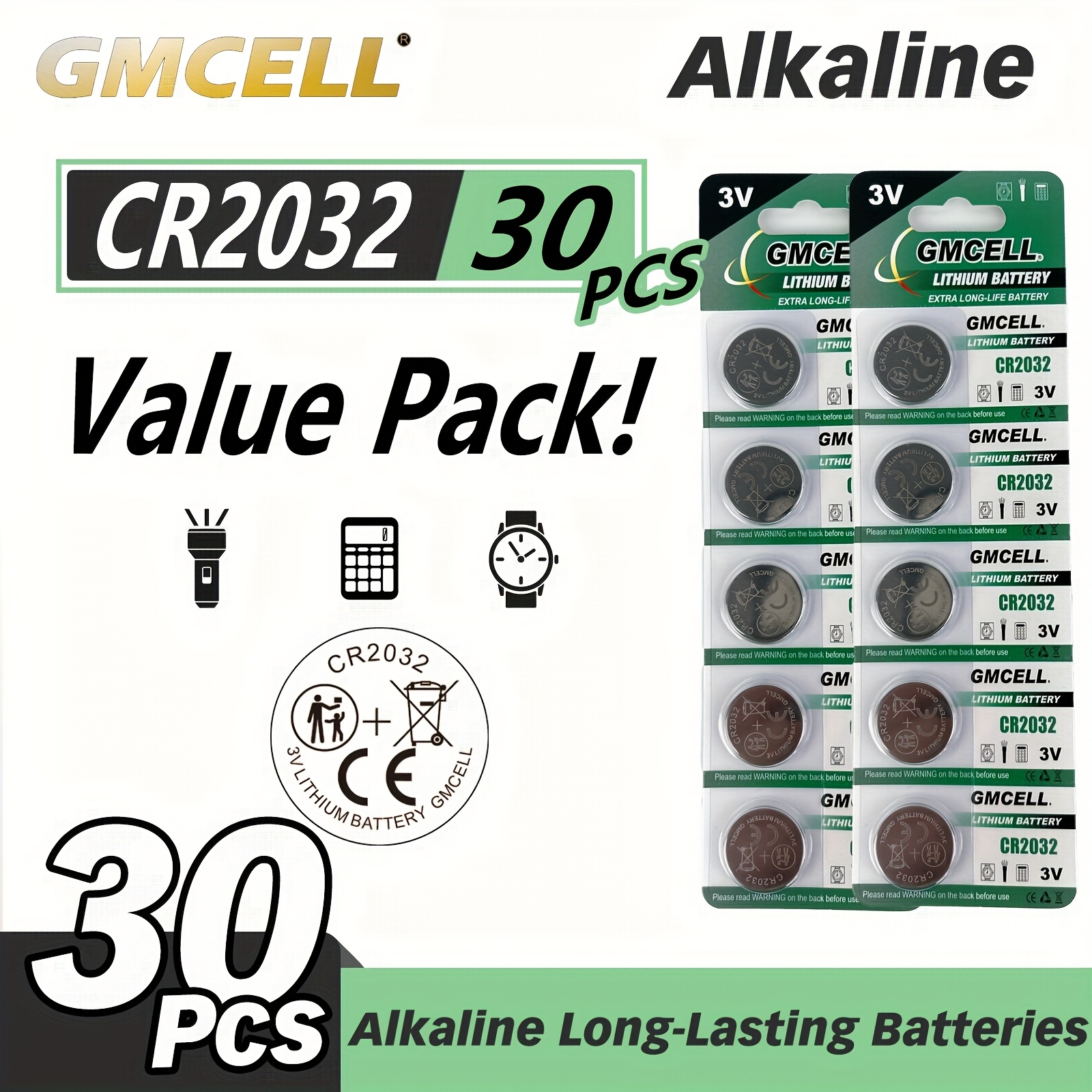 TEMU 30 Cr2032 3v Lithium Coin Batteries - Durable 3v For Car Key Remotes, Calculators, Fitness Devices - Leak-resistant, Watch