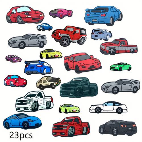 23pcs car series shoe charms set durable pvc ideal for diy decorations halloween christmas valentines thanksgiving