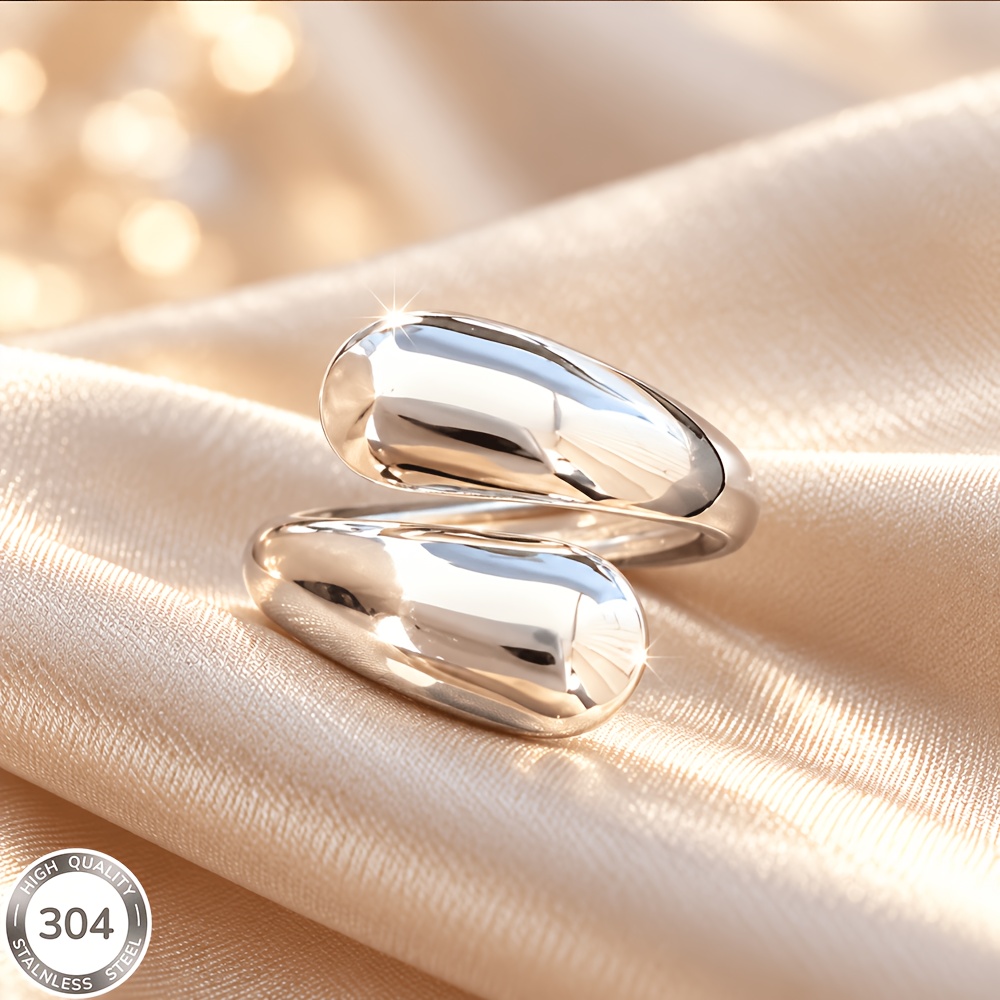 TEMU High-quality 304 Stainless Steel Exquisite And Compact Open-end Ring, Unisex, For Birthday Parties, Fashionable And Simple, Luxurious And