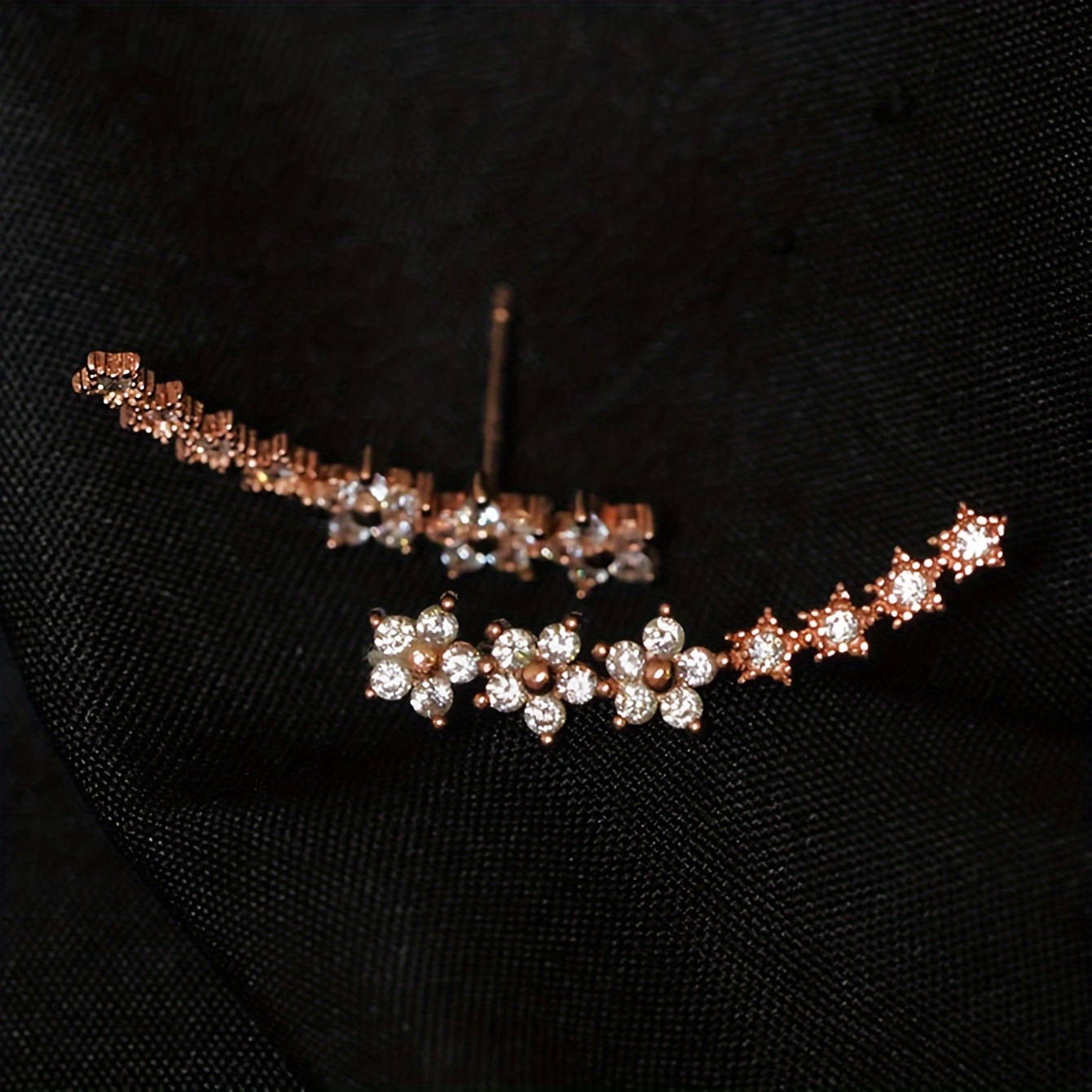 star and tiny flower climber stud earrings cute   sparkly ear   with rhinestones inlaid   for women gift idea for women 3