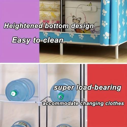 1pc Clothes Storage Wardrobe With Dustproof Cover, Large Storage Closet, Durable Clothes Storage Rack, Household Storage Organizer For Cabinet, Rental House, Bedroom, Home, Dorm, Entryway, Essential Furniture For Bedroom