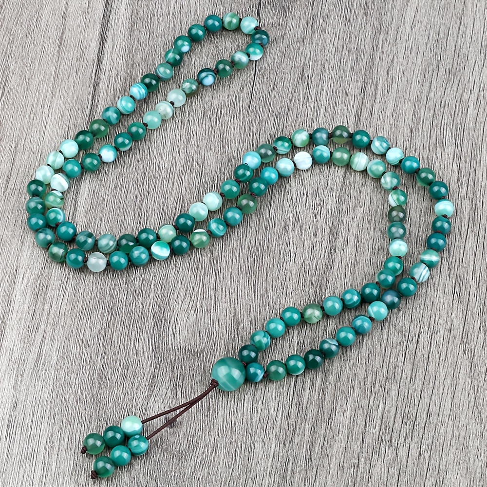 Vacation Style Green Striped Agate Necklace, Gift for Him