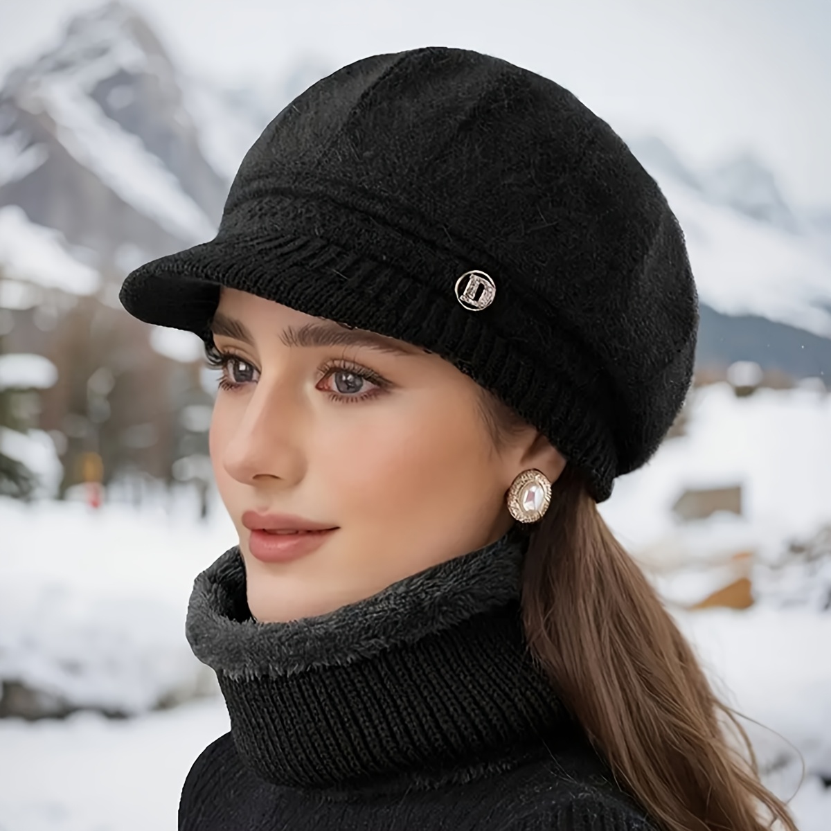 

Women's Winter Warm Knitted Hat With Ear Cover Design, Comfortable Material, Featuring A , Lightweight, Fit, Hand Wash Only, And A Fastening Design.