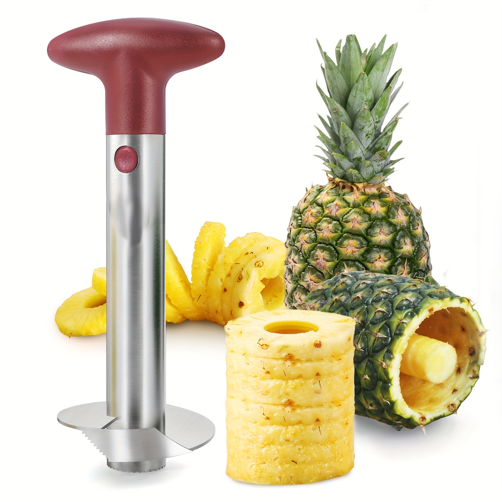 

Pineapple Corer, [upgraded, Reinforced, Thicker Blade] Newness Premium Pineapple Corer Remover, Stainless Steel Pineapple Core Remover Kitchen Tool With Sharp Blade For Diced Fruit Rings, Red