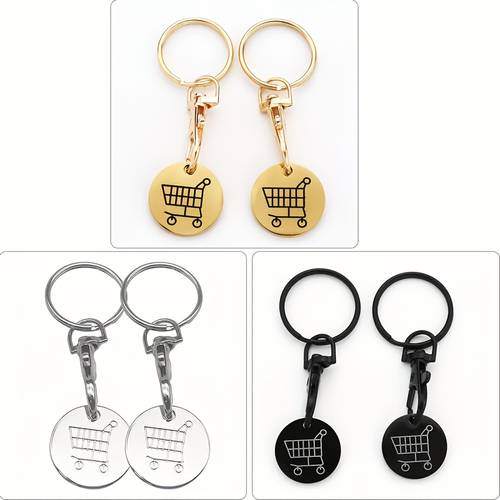 2 stainless steel shopping cart keychains round supermarket backpack keychains with ring anime theme family keychains suitable for easter decoration