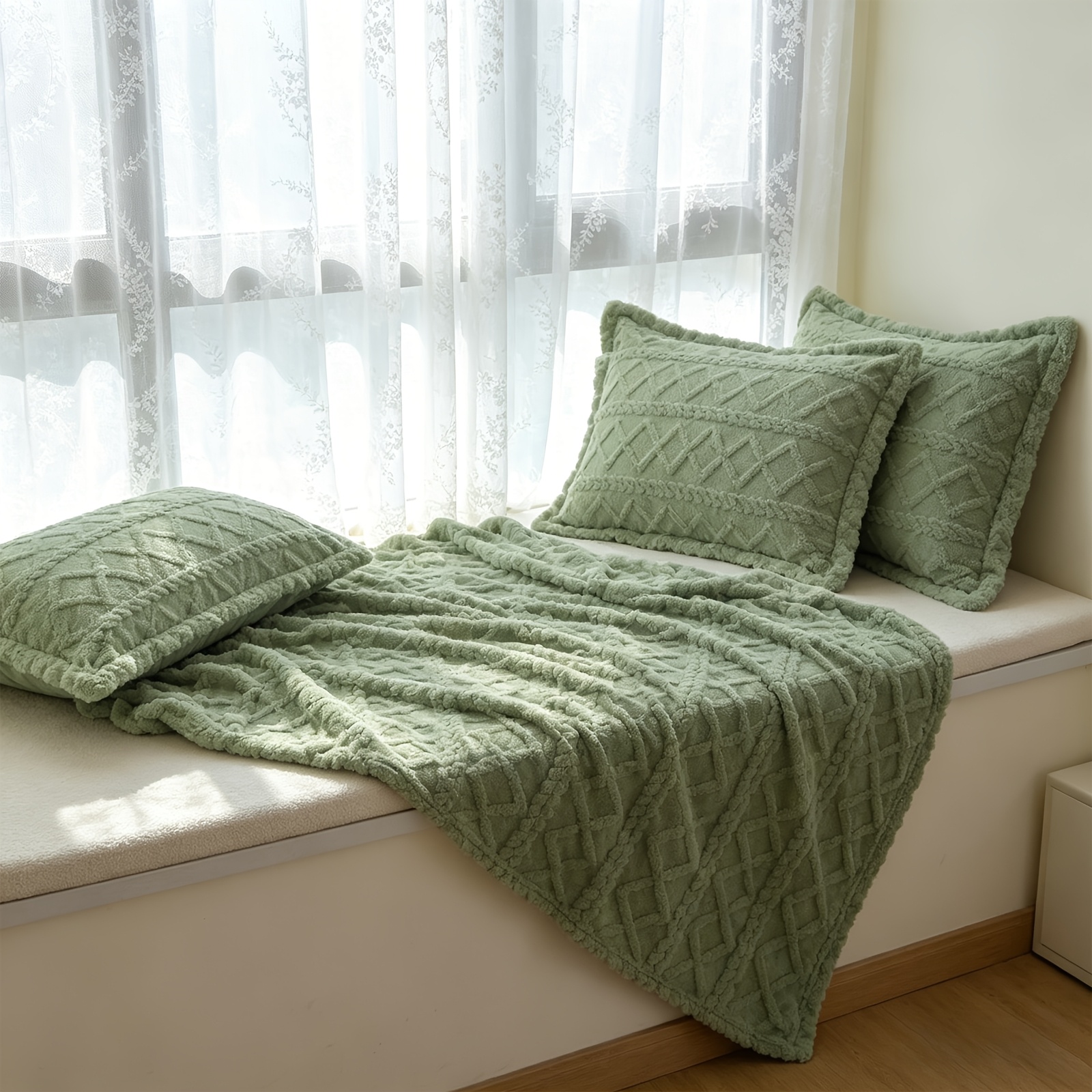 Image of Lightweight Faux Blanket, Prevents In Air-conditioned Environments, And Comfortable Blanket, Solid Color Geometric Pattern, Throw Blanket For Sofa, Car, And Office, Sofa Cover, Protective Blanket