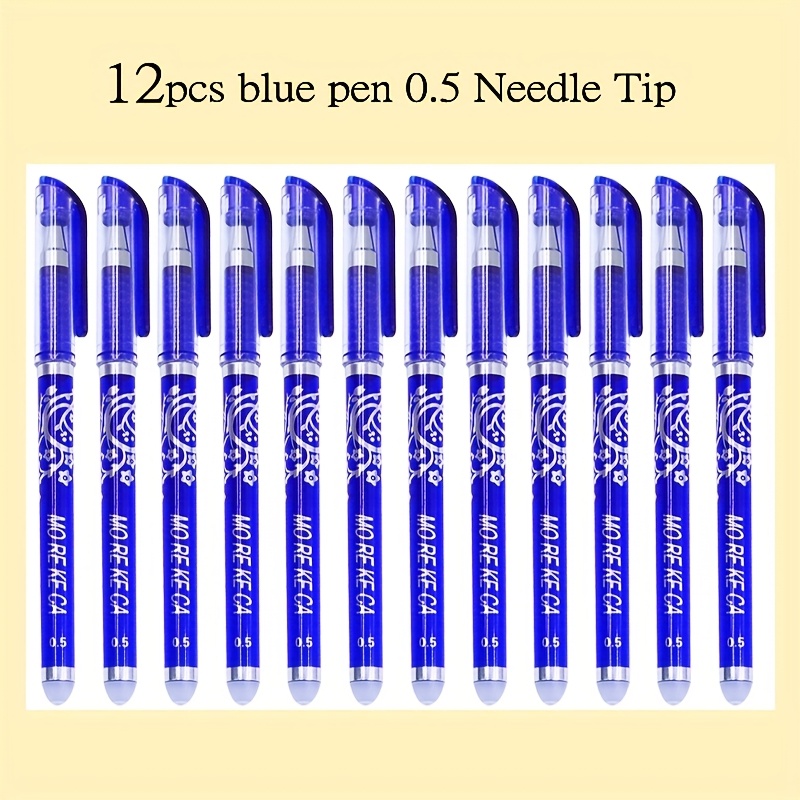 TEMU Ensemble de 12 stylos gel effaçables, stylos effaçables, encre effaçable noire et bleue, pointe d'aiguille 0,5 mm, écriture lisse, pour bureau,