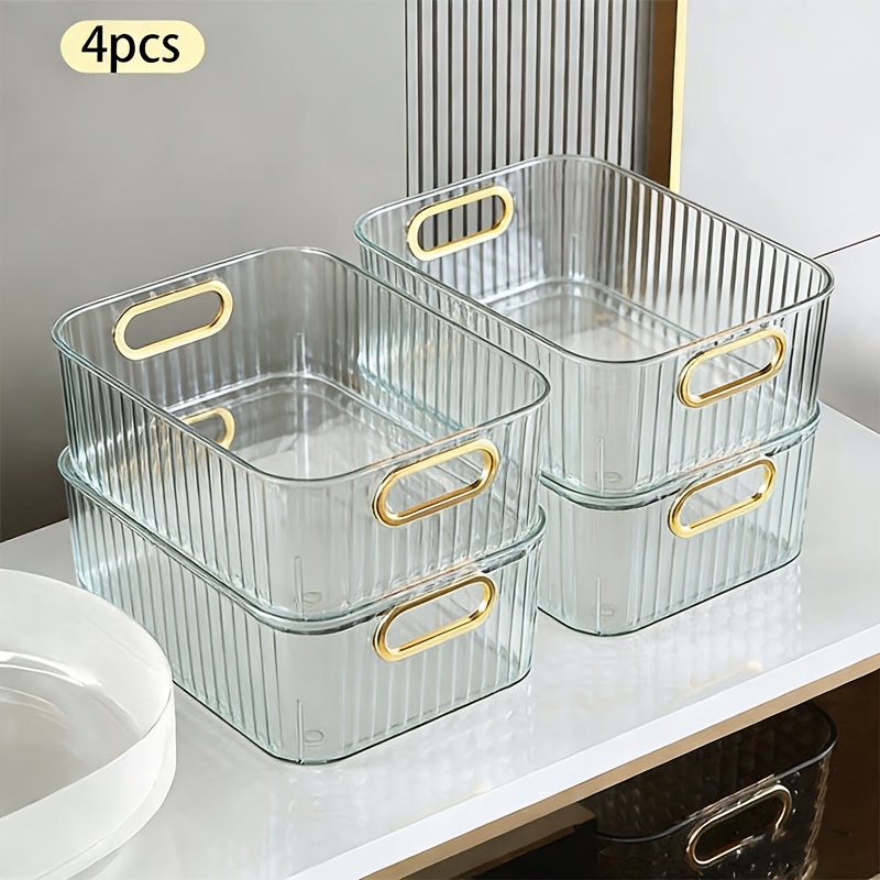 TEMU 4pcs Desktop Storage Boxes, Light Luxury Transparent Organizer, Cosmetic Storage Box, Underwear Storage Box, Wardrobe, Bathroom, Kitchen, Living