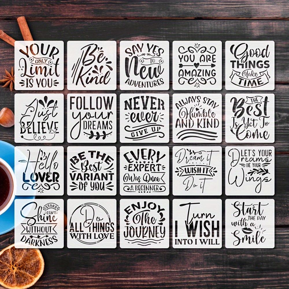 

20-piece Inspirational Quote Stencils - Reusable & Motivational For Diy Wood Signs, Wall Decor Crafts