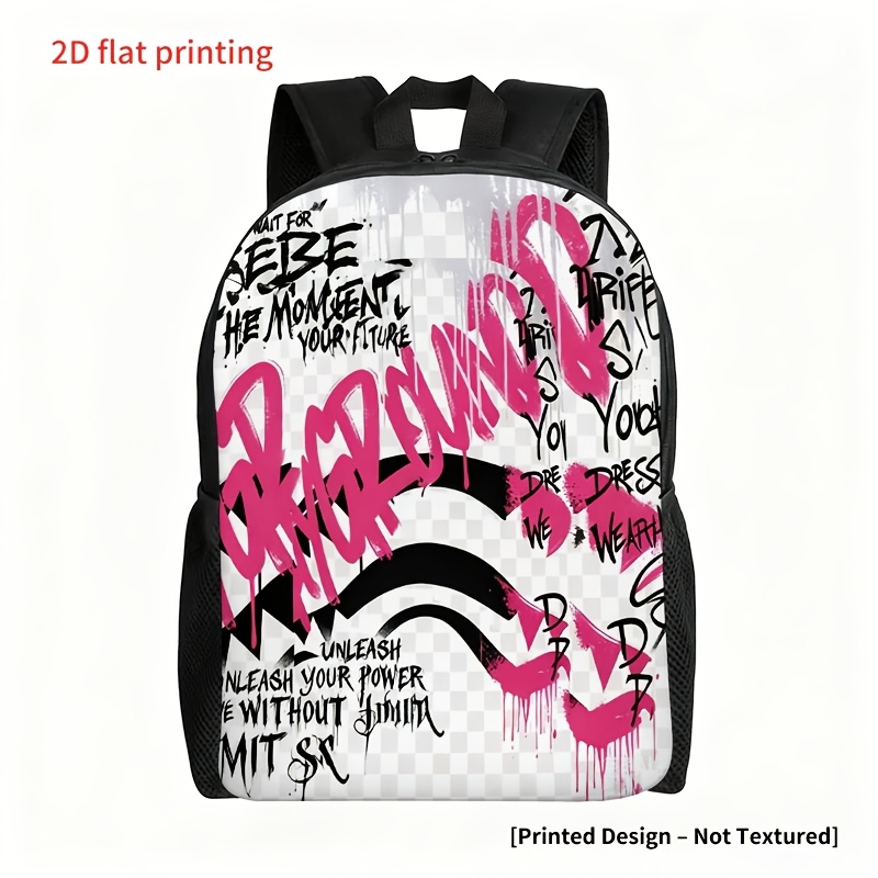 TEMU 1pc Letter Graffiti Pattern Print Backpack (2d Flat Printing) Lightweight Travel Bag For School, Work, And Leisure, Professional Laptop Bag,