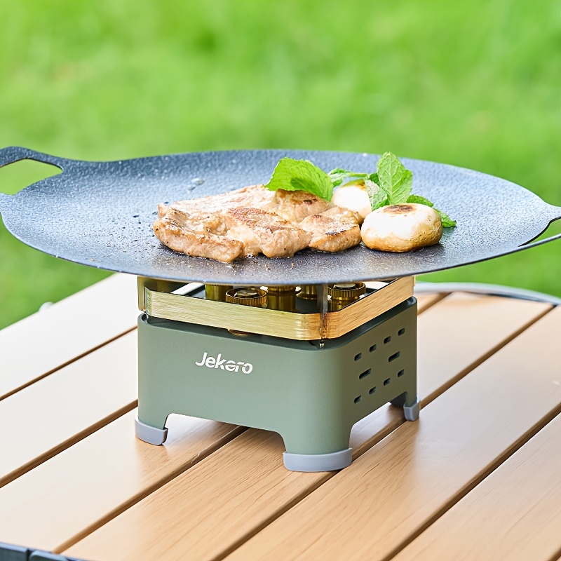1pc stainless steel portable gas stove with windproof design folding outdoor camping burner with propane butane compatibility storage box included ideal for picnic barbecue tea brewing grilling details 3