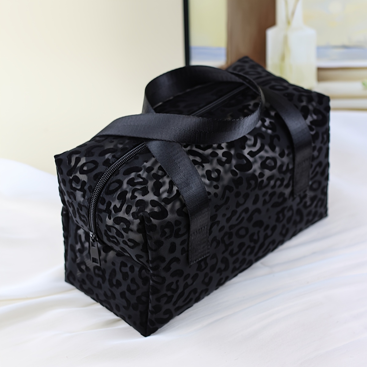 E-shop Make-up Tasche, Schwarze Atmungsaktive Krokodilmuster Mesh Material Kulturbeutel, Tragbare Waschbeutel mit Doppelgriff, Strandtasche, Geeignet