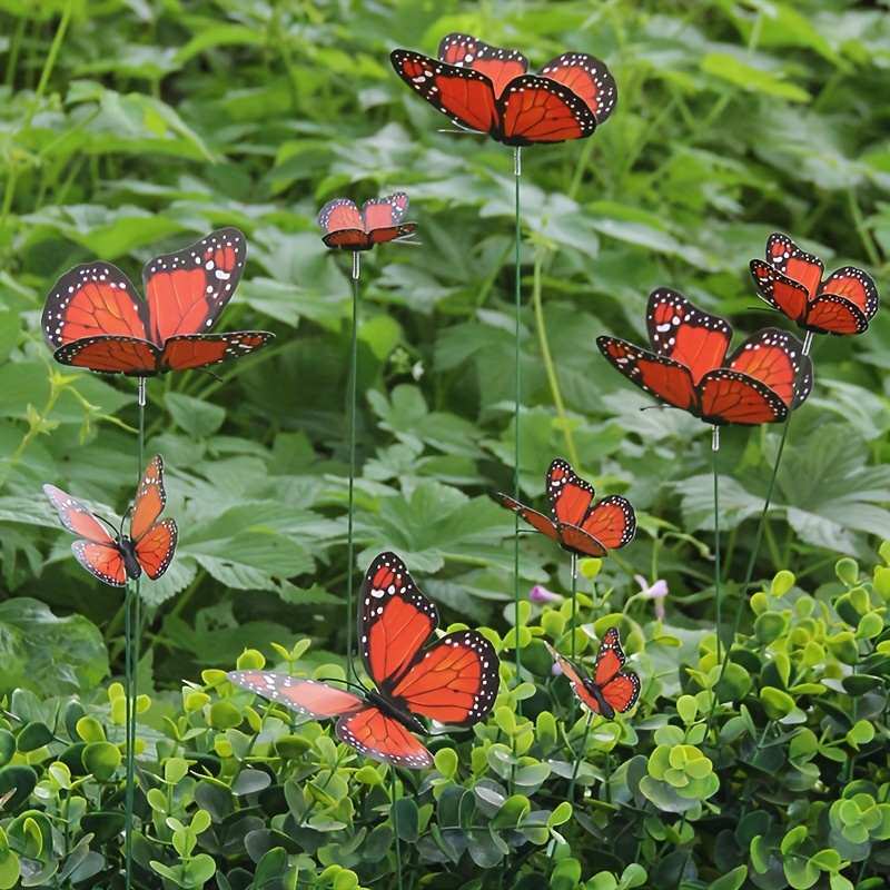 12 Piezas De Decoración De Estacas De Mariposas 3D, Estacas De Mariposas Monarca Naranjas Para Jardín Y Macetas, Decoración Exterior De PVC Resistente Al Agua, Decoración De Patio, Macetas De Flores Y Bonsái