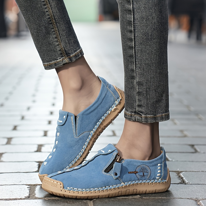 Women's Handmade Casual Loafers, Comfortable Sneakers with Zipper Closure