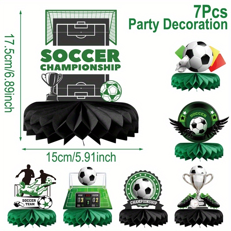 Image of Set Of 7 Football Honeycomb Decorations, Paper Desktop Ornaments With , Centerpiece For Dining Table, Football-themed Party Decor, Birthday Celebration Supplies, Party Packs