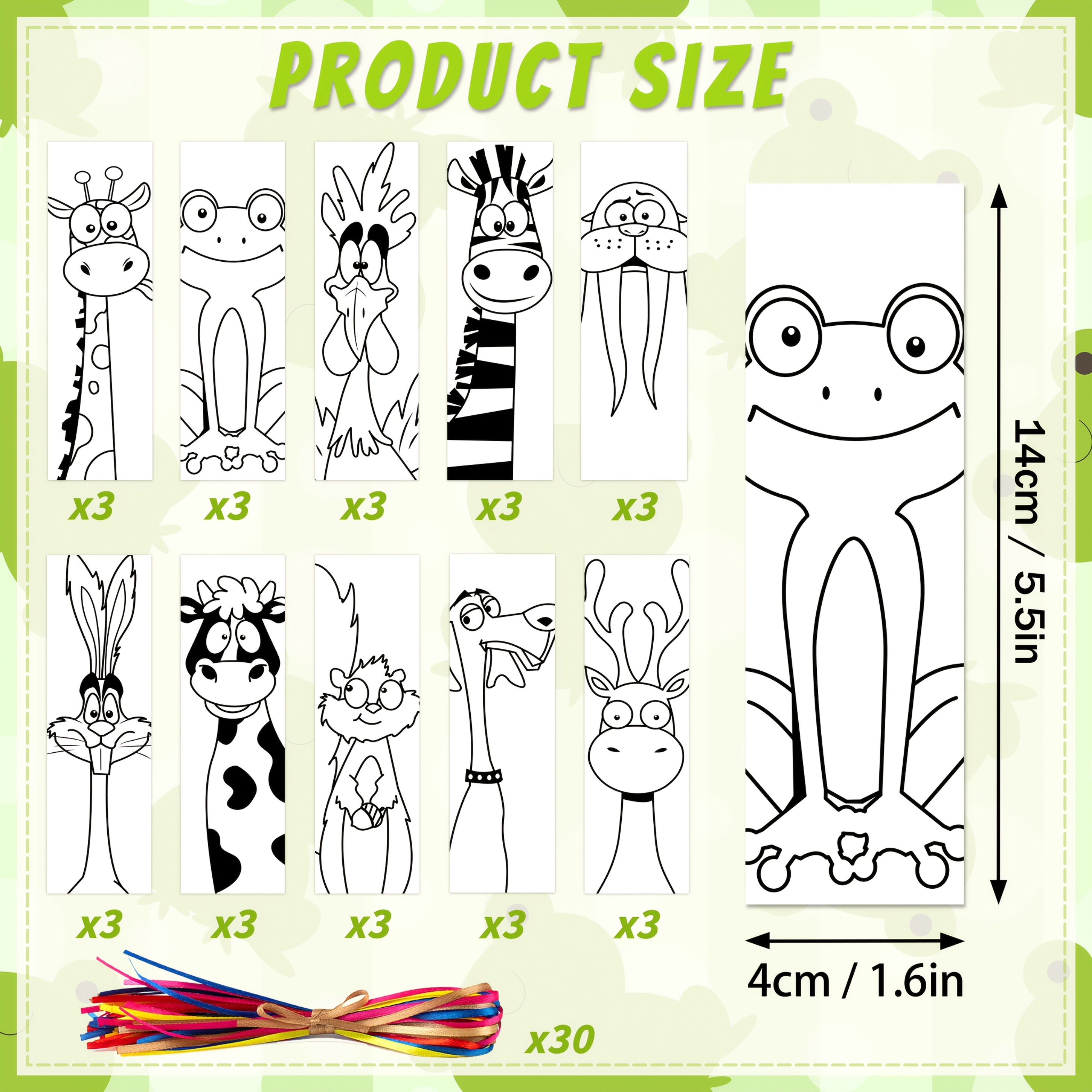 TEMU 30pcs Funny Animal Coloring Bookmarks, Humor Cartoon Reading Page Markers, Creative Diy Book Labeling Decor, 10 Styles Coloring Paper Book Page