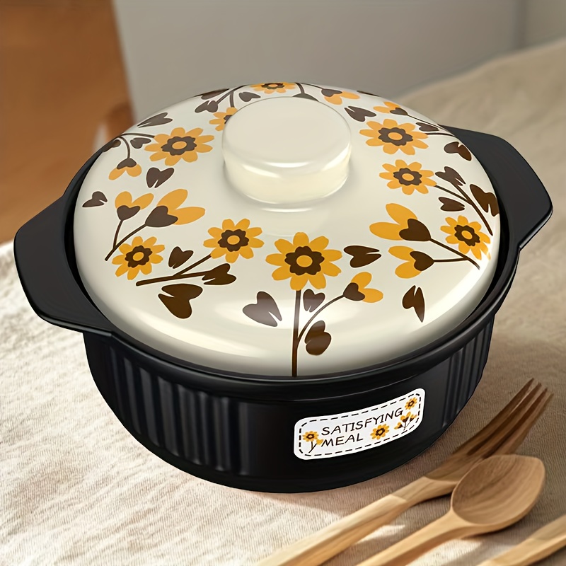 1pc sunflower design ceramic casserole 3400ml 114 96oz round dishwasher safe stew pot non crackable soup cooker high temperature resistant kitchenware gas stove   proof details 1