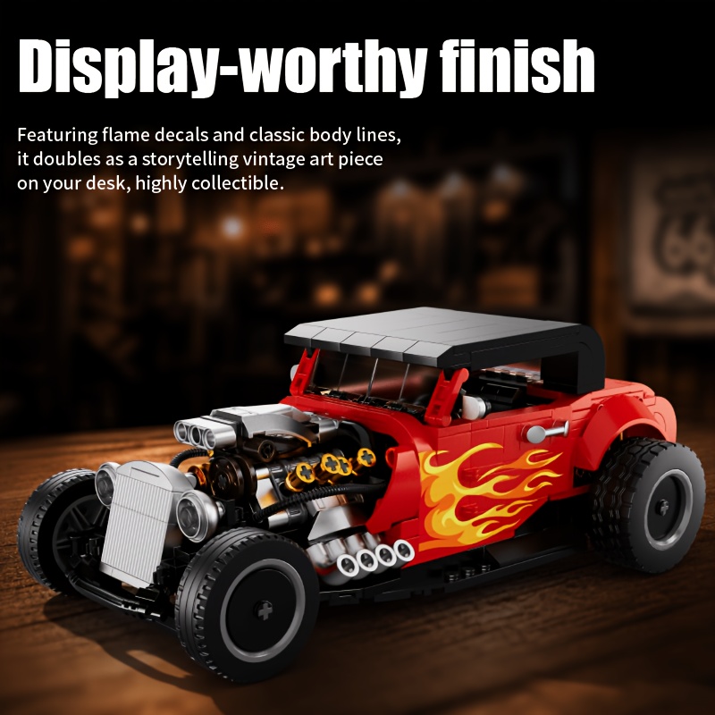 TEMU Flame Car Assembly Building Block Set - 764pcs, Vintage Car Collectible, Desk Ornament For Office Or Study, Home Decor Car, Perfect Gift For Men