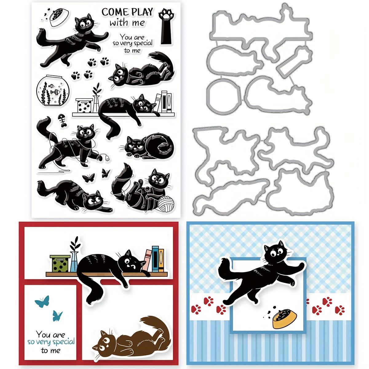 

1set Cat Stamps And Dies 2024 For Card Making Metal Cutting Dies And Transparent Seal Set For Diy Greeting Cards Or Handbook Making, Scrapbook Album Decoration Template