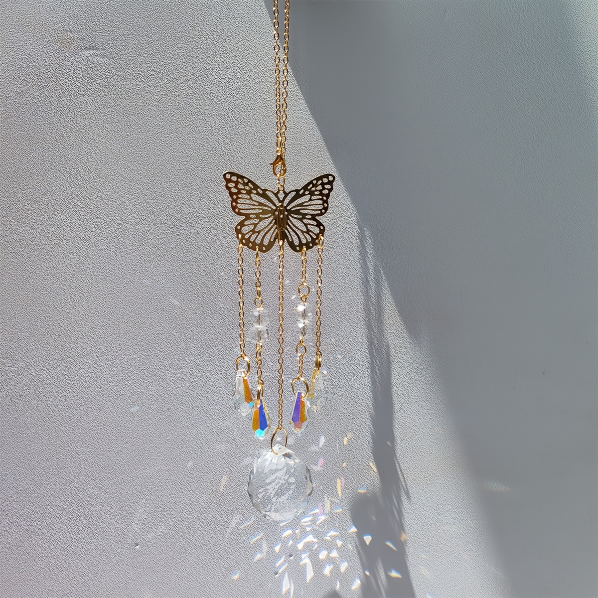 TEMU 1pc , Crystal Dreamcatcher Pendant, Made Of Golden Metal , Crystal Glass Prism Ball, And , Bohemian Style, Suitable For Home Decor, Window