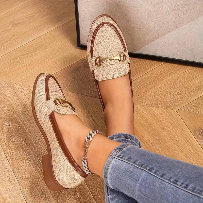 autumn and winter style womens new flat bottom metal   one strap retro braided loafers versatile color matching college style deep     Product details 4