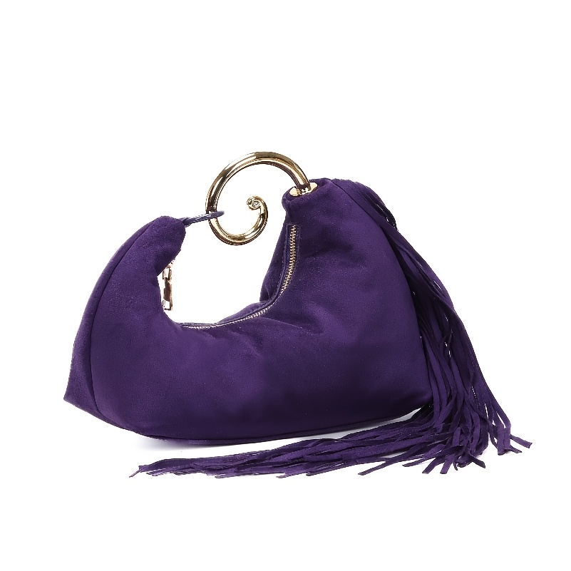 TEMU Women's Luxury Suede Handbag For Autumn And Winter, Fashionable Retro Tassel Design In (wine Red, Purple Brown, Coffee Color), Optional High-end