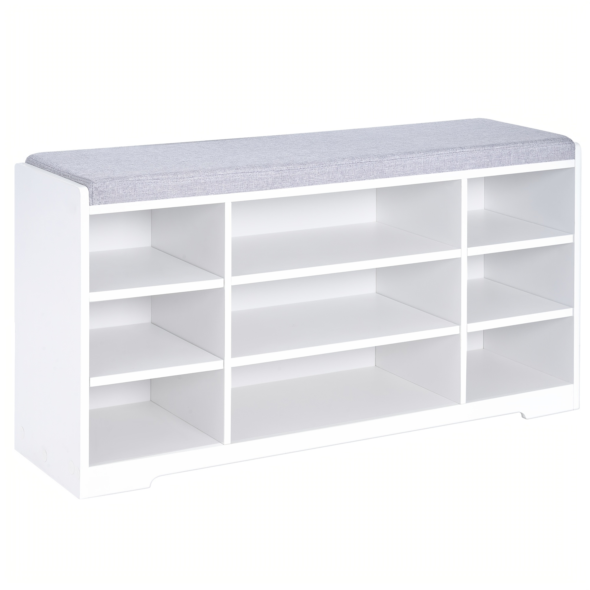Shoe Bench, Shoe Rack With Seat, Bench With Storage Space, Cushion, 9 Compartments, 30 X 103 X 52.7 Cm, Adjustable Shelves, For Living Room, Hallway, Bedroom, White-grey