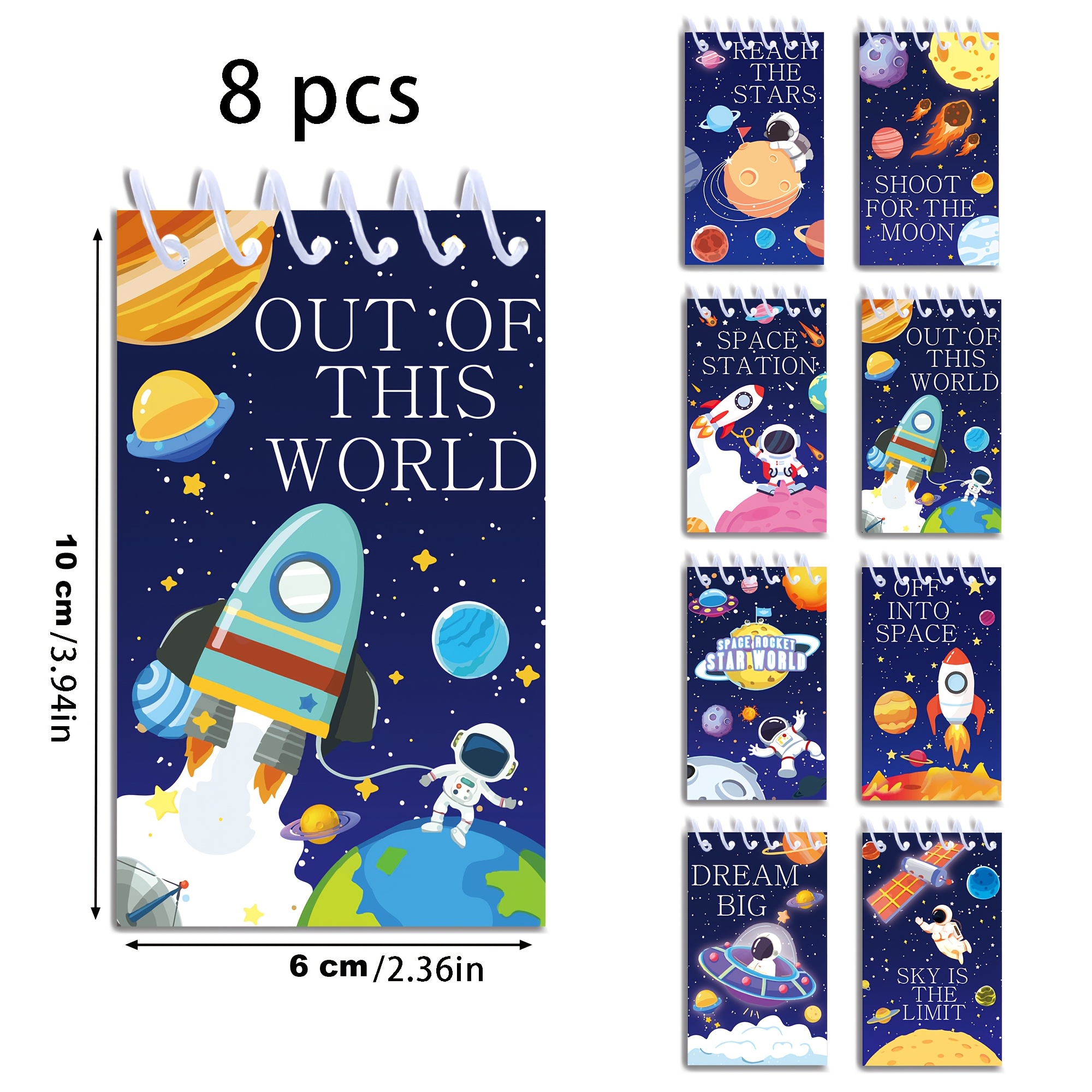 Set Of 8 Mini Notepads Featuring An Outer Space Theme, Including Planets And , Perfect For Pocket-sized Notes At A Solar System-themed Party