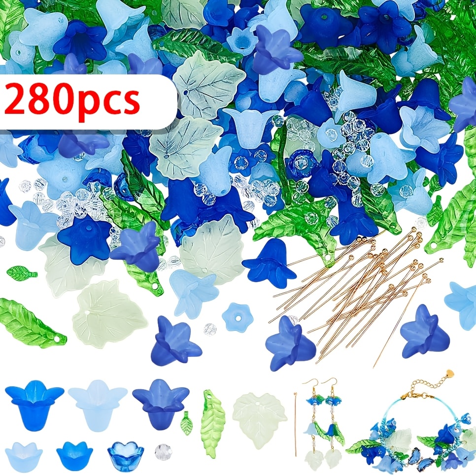 TEMU Ensemble d'assortiment de perles acryliques de 280 pièces, ensemble de fournitures de fabrication de bijoux de perles de feuilles de fleurs en