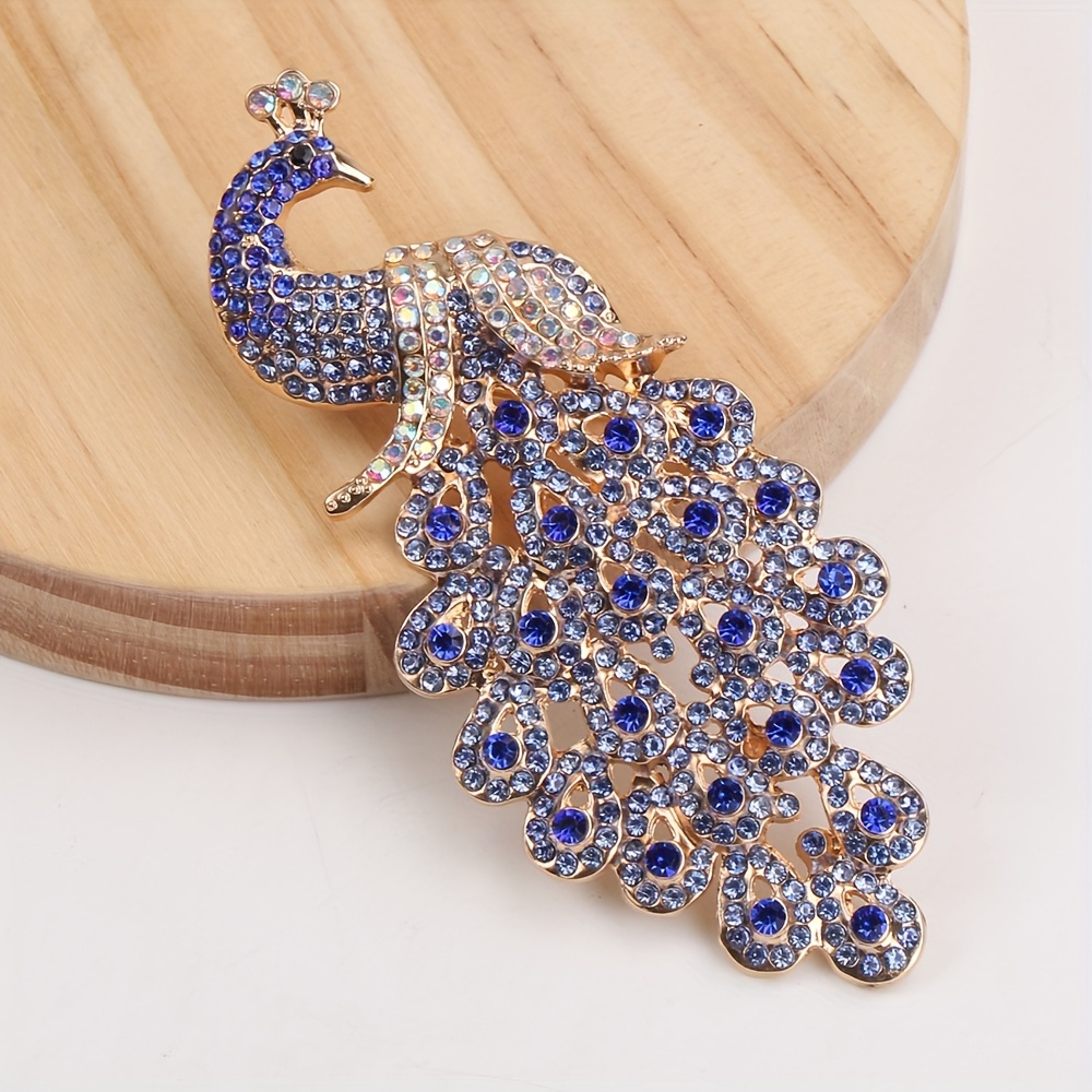 TEMU Elegant Oversized Peacock Brooch With Rhinestones, Costumes And Additions